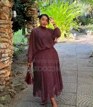 Polka Dot Two-Piece Blouse Midi Skirt Set