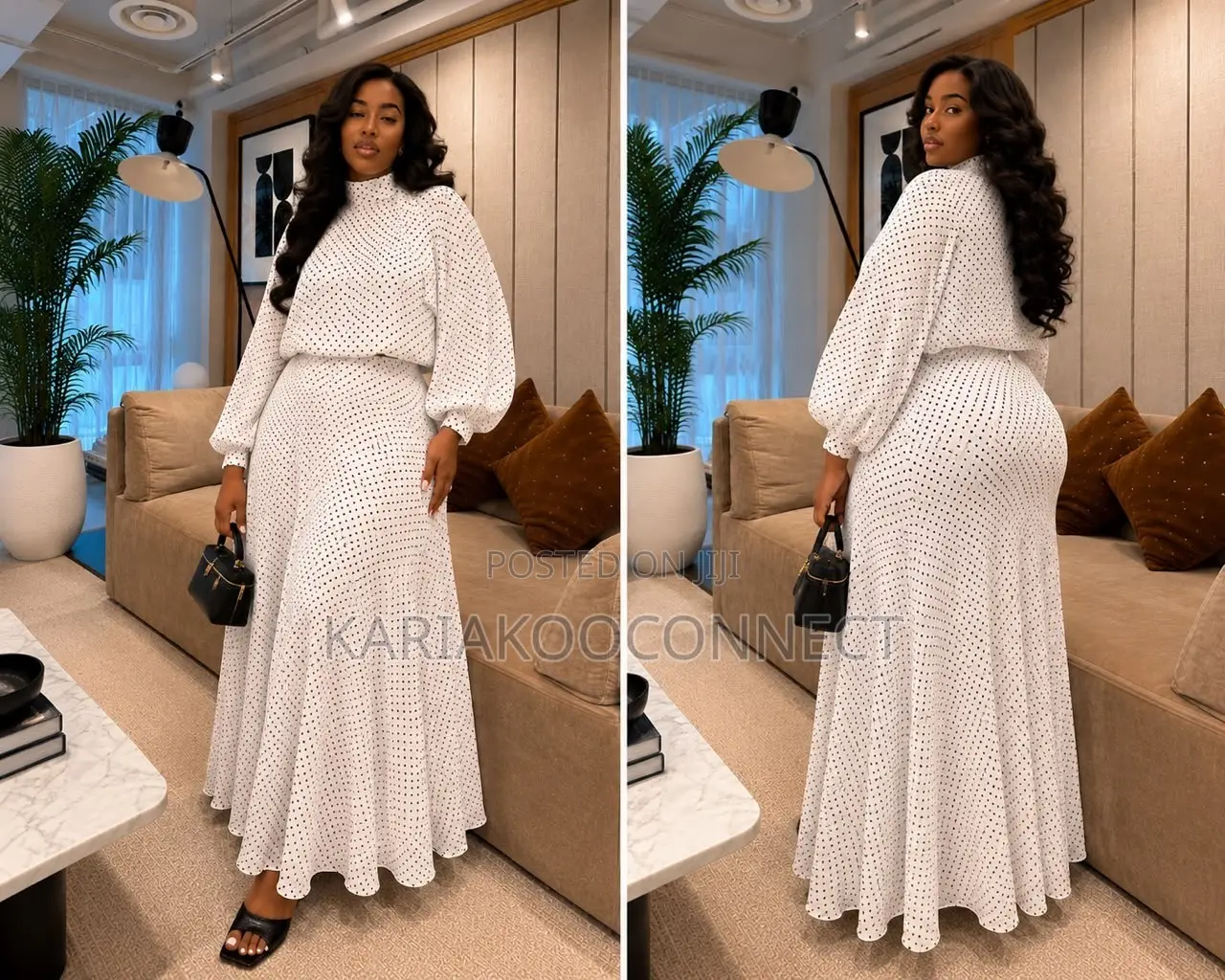 Polka Dot Two-Piece Blouse Midi Skirt Set