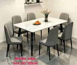 Modern 6-Seater Marble Dining Table Set – 60×120cm