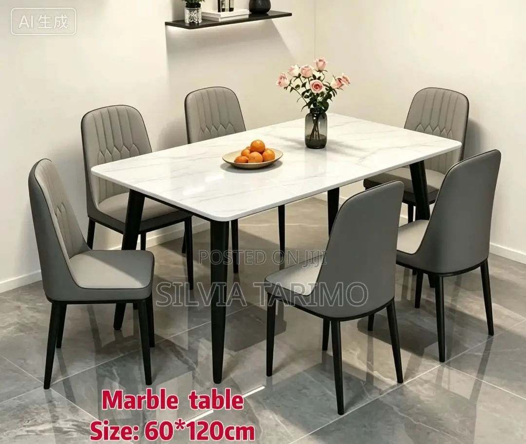 Modern 6-Seater Marble Dining Table Set – 60×120cm