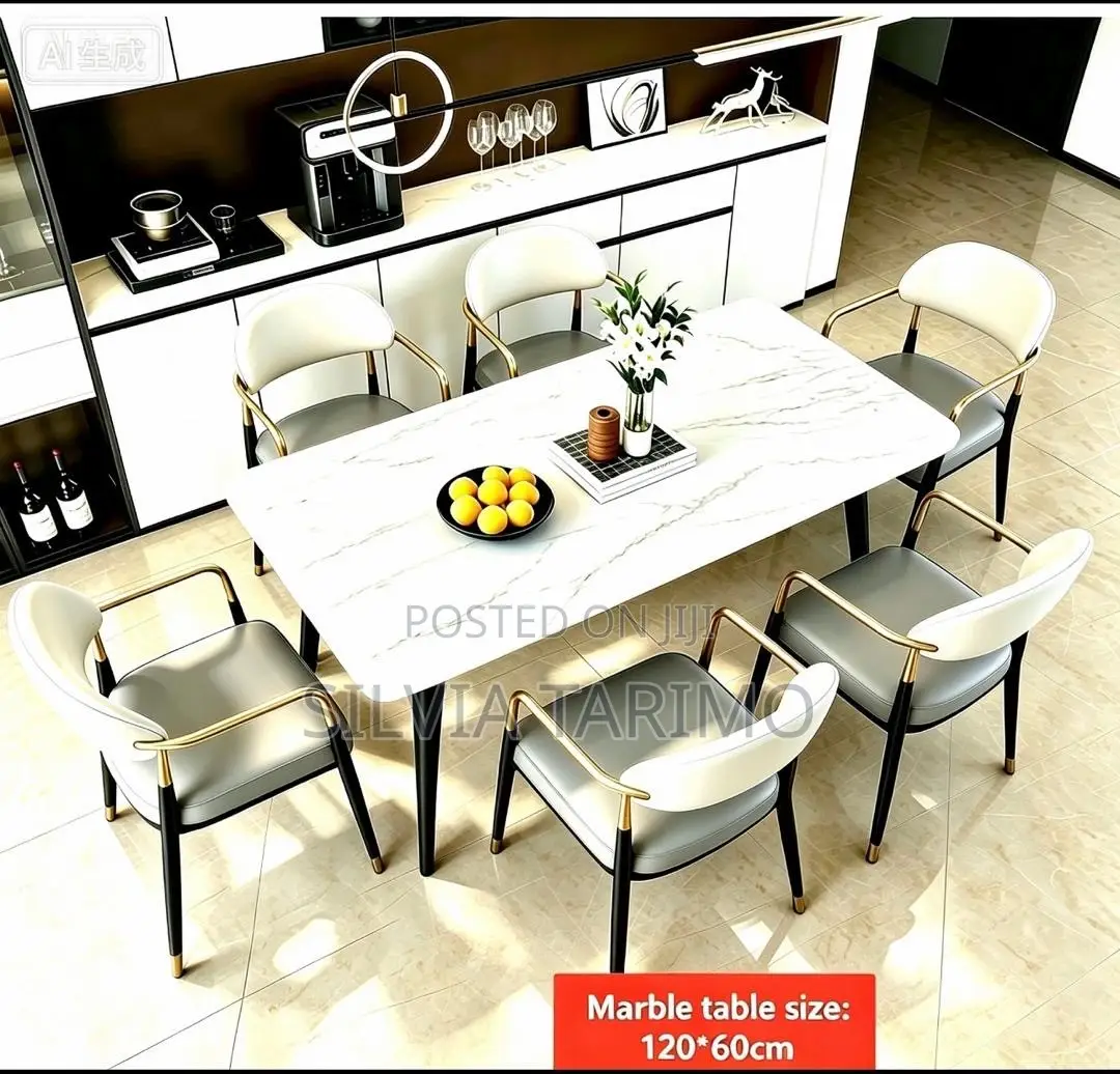 Modern 6-Seater Marble Dining Table Set – 60×120cm