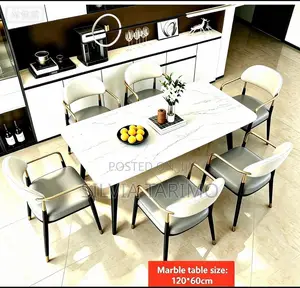 Modern 6-Seater Marble Dining Table Set – 60×120cm