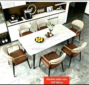 Modern 6-Seater Marble Dining Table Set – 60×120cm