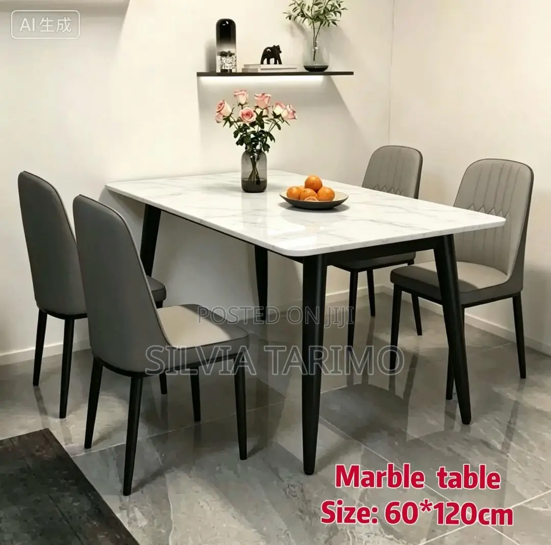 Modern 4-Seater Marble Dining Table Set – 60×120cm