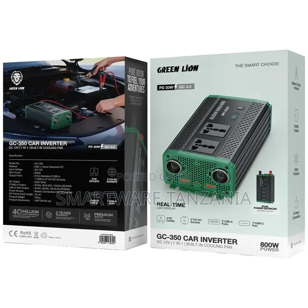 Green Lion Gc-350 Car Inverter Dc 12v to AC 220v 800w Power 30w Pd 3.0