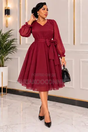 Fit-and-Flare Chiffon Midi Dress
