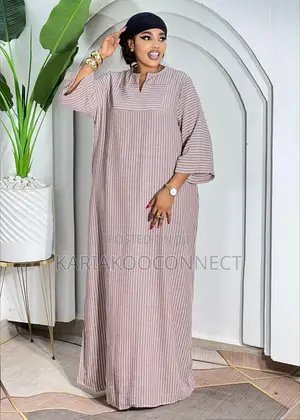 Striped Linen Kaftan Maxi Dress