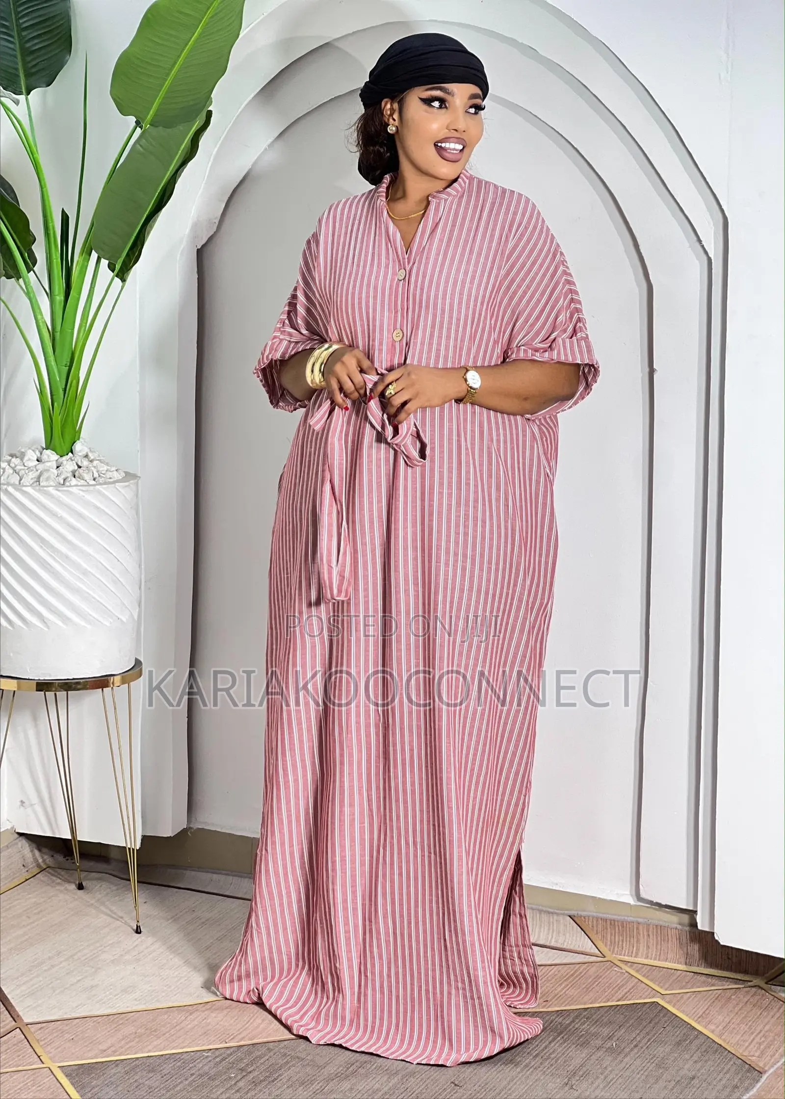 Kaftan Maxi Dress With Shirt-Collar Placket