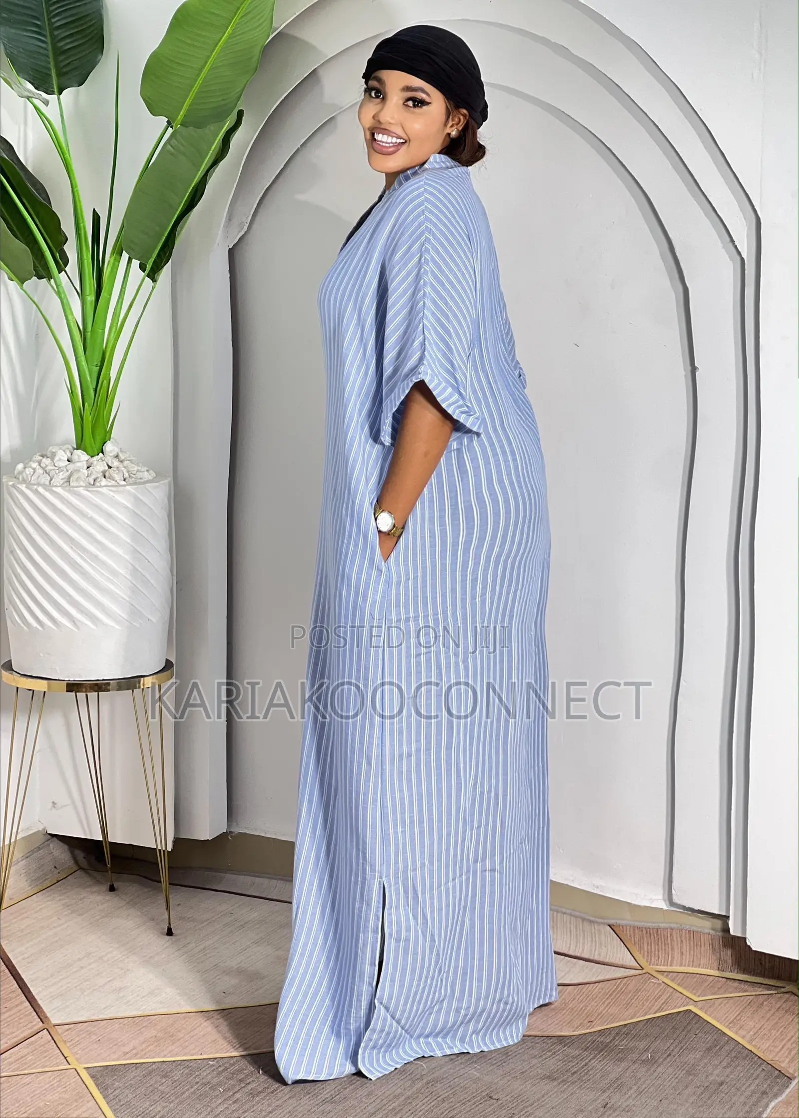Kaftan Maxi Dress With Shirt-Collar Placket