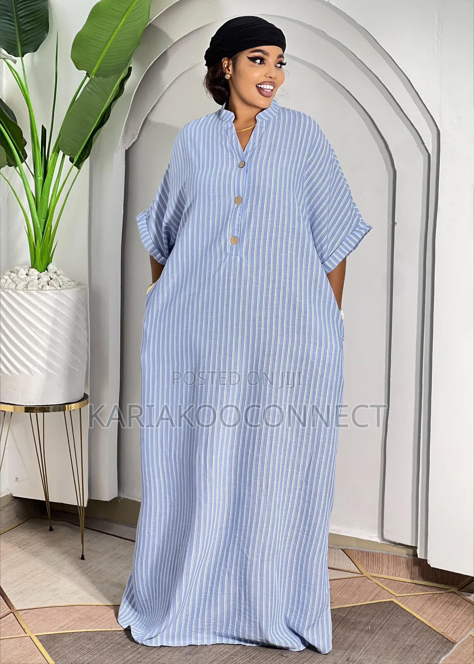 Kaftan Maxi Dress With Shirt-Collar Placket