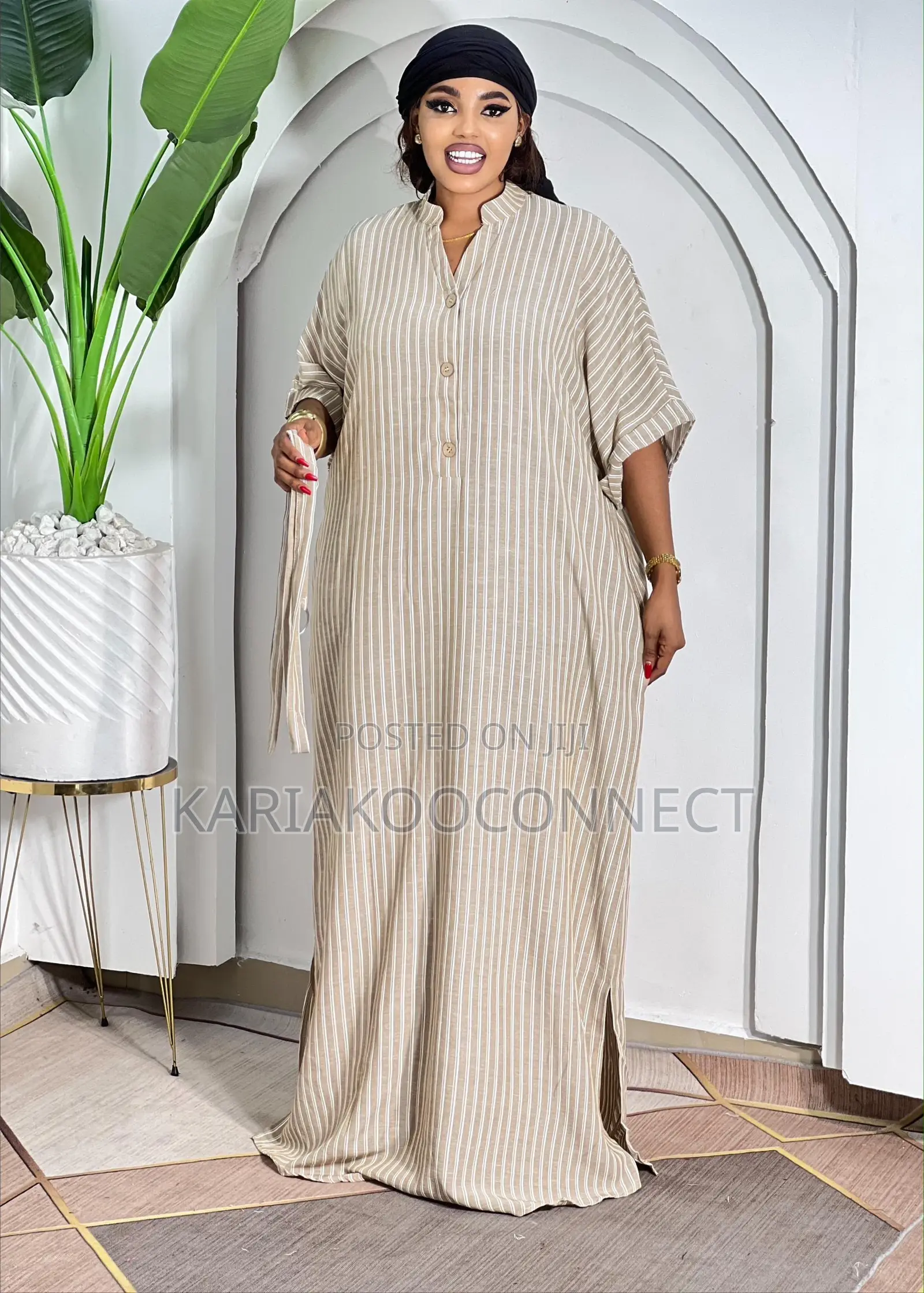 Kaftan Maxi Dress With Shirt-Collar Placket