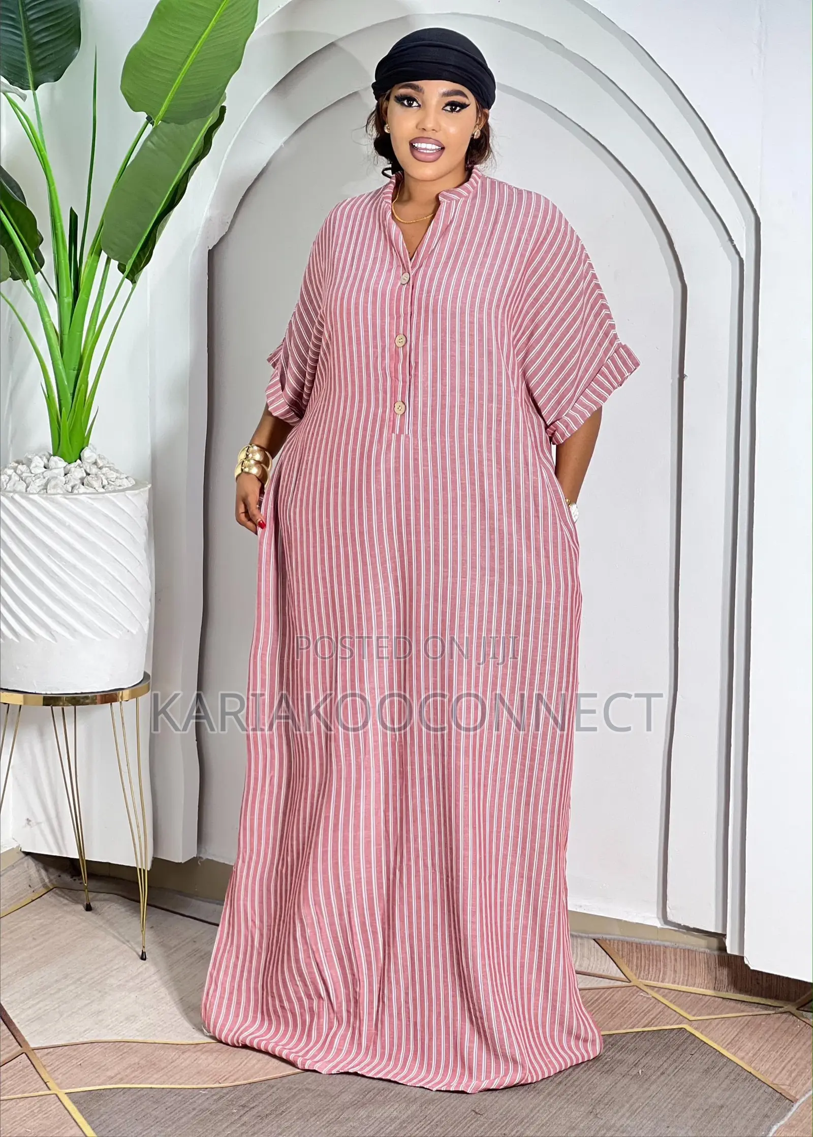 Kaftan Maxi Dress With Shirt-Collar Placket