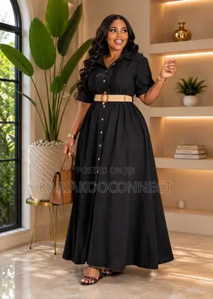 Belted Shirt Maxi Dress With Pintuck Bodice