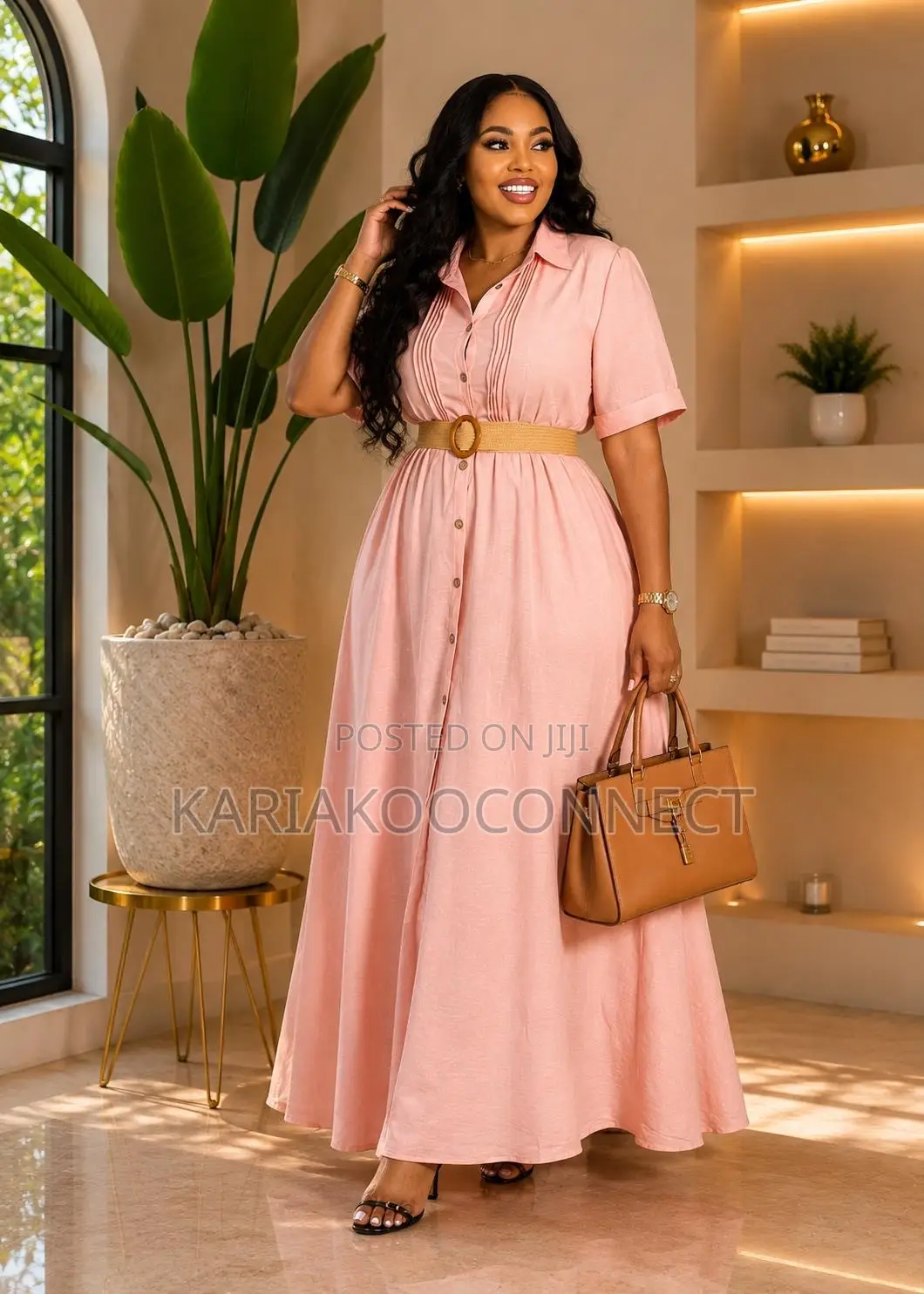 Belted Shirt Maxi Dress With Pintuck Bodice