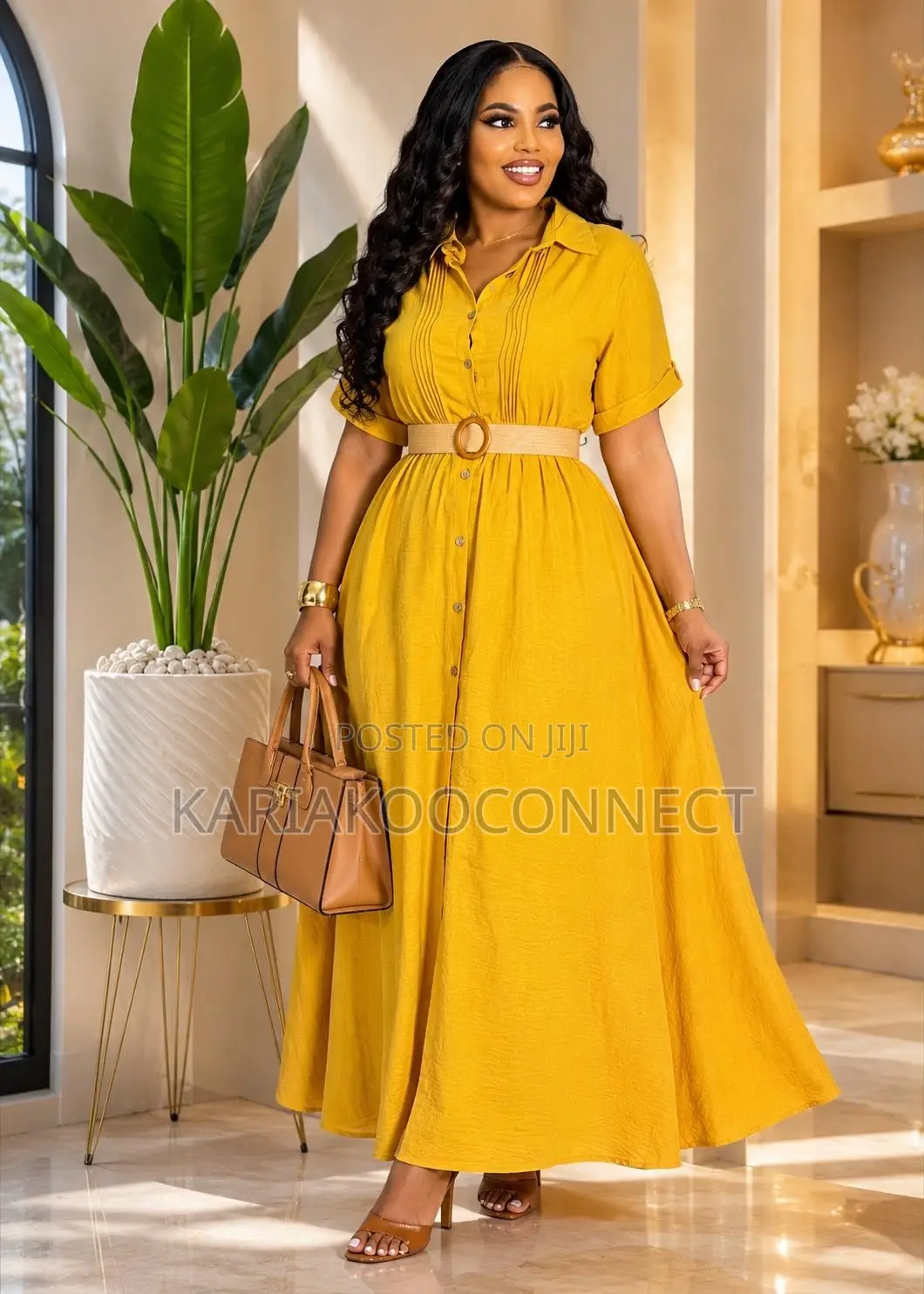 Belted Shirt Maxi Dress With Pintuck Bodice