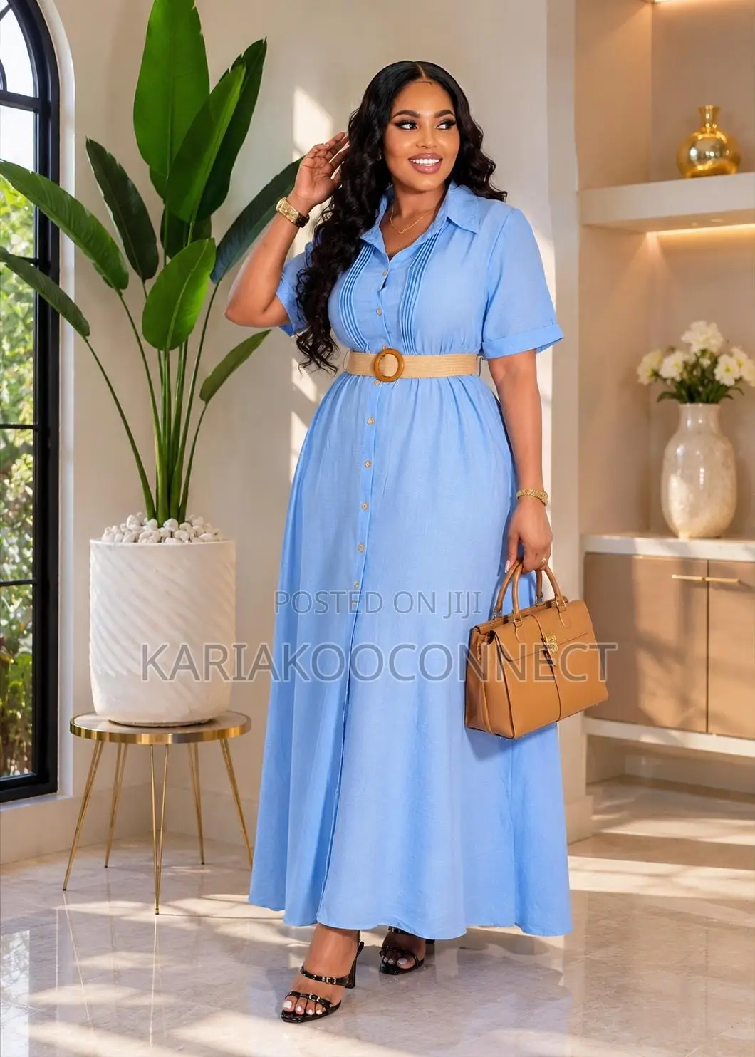 Belted Shirt Maxi Dress With Pintuck Bodice