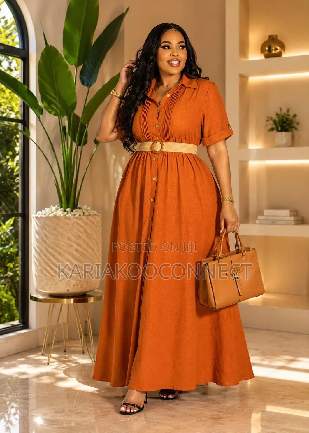 Belted Shirt Maxi Dress With Pintuck Bodice