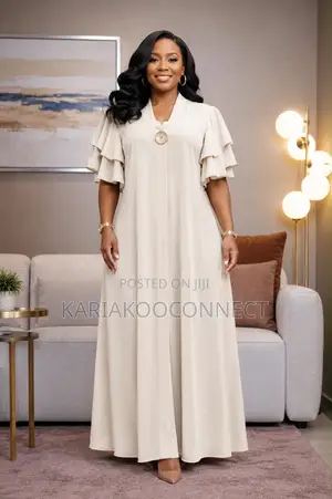Flowy v-Neck Maxi Dress With Ruffle Sleeves