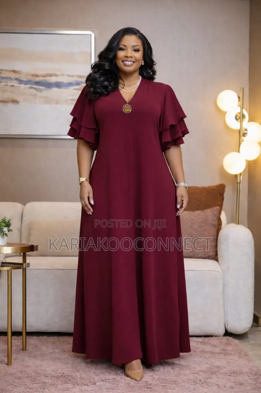 Flowy v-Neck Maxi Dress With Ruffle Sleeves