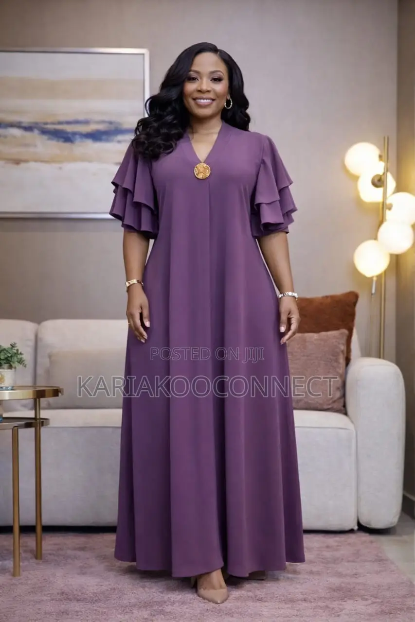 Flowy v-Neck Maxi Dress With Ruffle Sleeves
