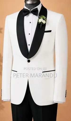Suti Kali Ya Bwana Harusi (Premium White Black Tuxedo)