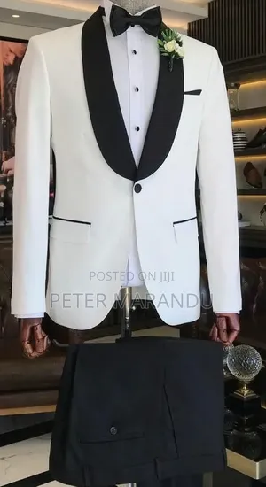 Suti Kali Ya Bwana Harusi (Premium White Black Tuxedo)