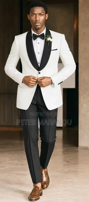 Suti Kali Ya Bwana Harusi (Premium White Black Tuxedo)
