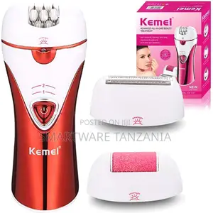 Kemei 3-in-1 Electric Epilator With Shaver and Foot File Attachments