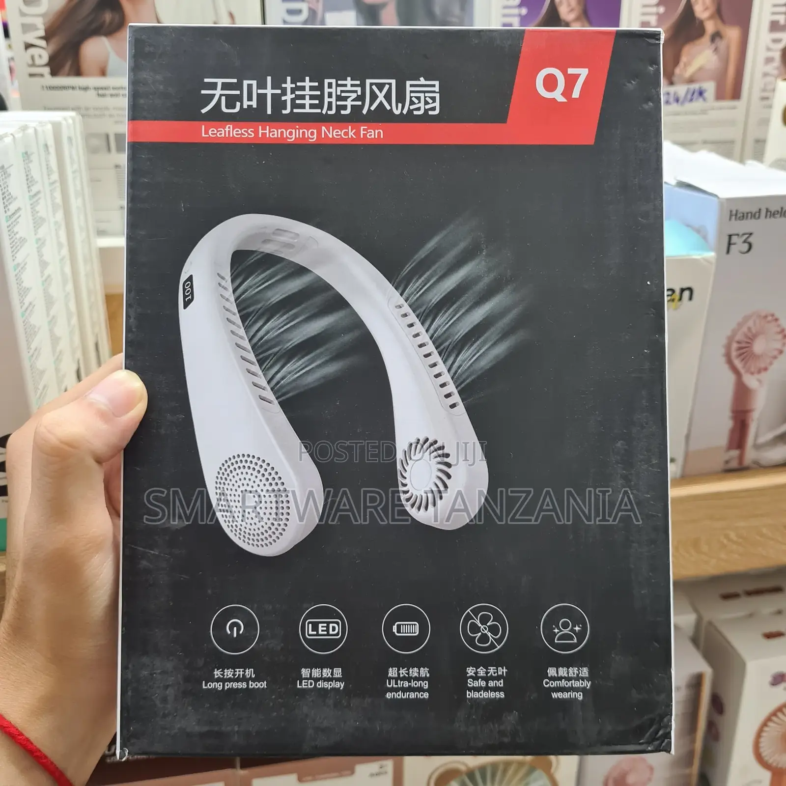 Q7 Leafless Hanging Neck Fan With LED Display, Ultra-Long Endurance