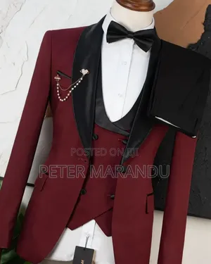 Suti Ya Kifahari Ya Bwana Harusi (Premium Maroon / Burgundy Tuxedo)