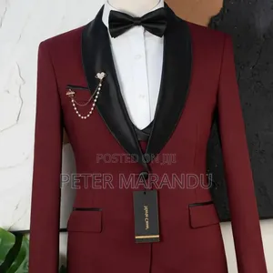 Suti Ya Kifahari Ya Bwana Harusi (Premium Maroon / Burgundy Tuxedo)