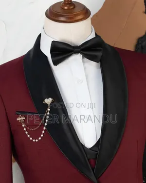 Suti Ya Kifahari Ya Bwana Harusi (Premium Maroon / Burgundy Tuxedo)