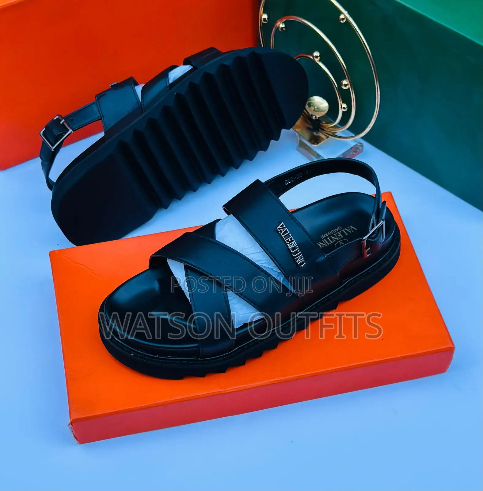 Men's Leather Sandals Black Colour Prada and VALENTINO Brands