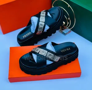 Men's Leather Sandals Black Colour Prada and VALENTINO Brands