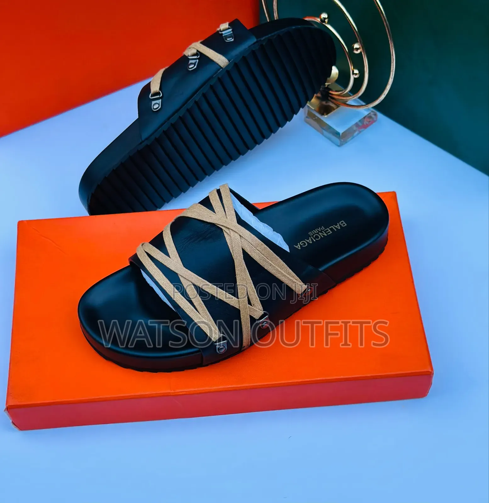 Men's Leather Sandals Black Colour Prada and VALENTINO Brands