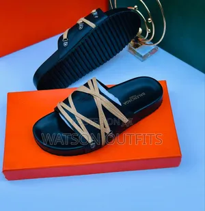 Men's Leather Sandals Black Colour Prada and VALENTINO Brands