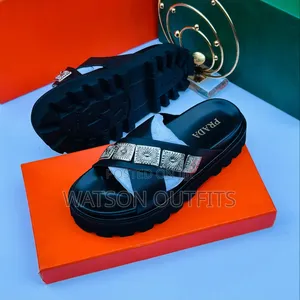 Men's Leather Sandals Black Colour Prada and VALENTINO Brands