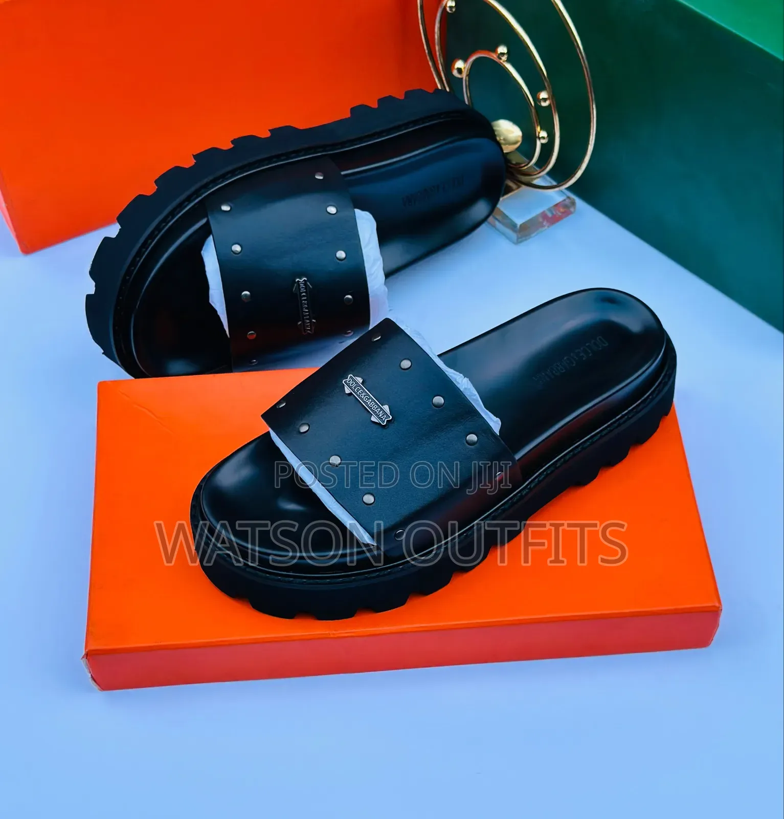 Men's Leather Sandals Black Colour Prada and VALENTINO Brands