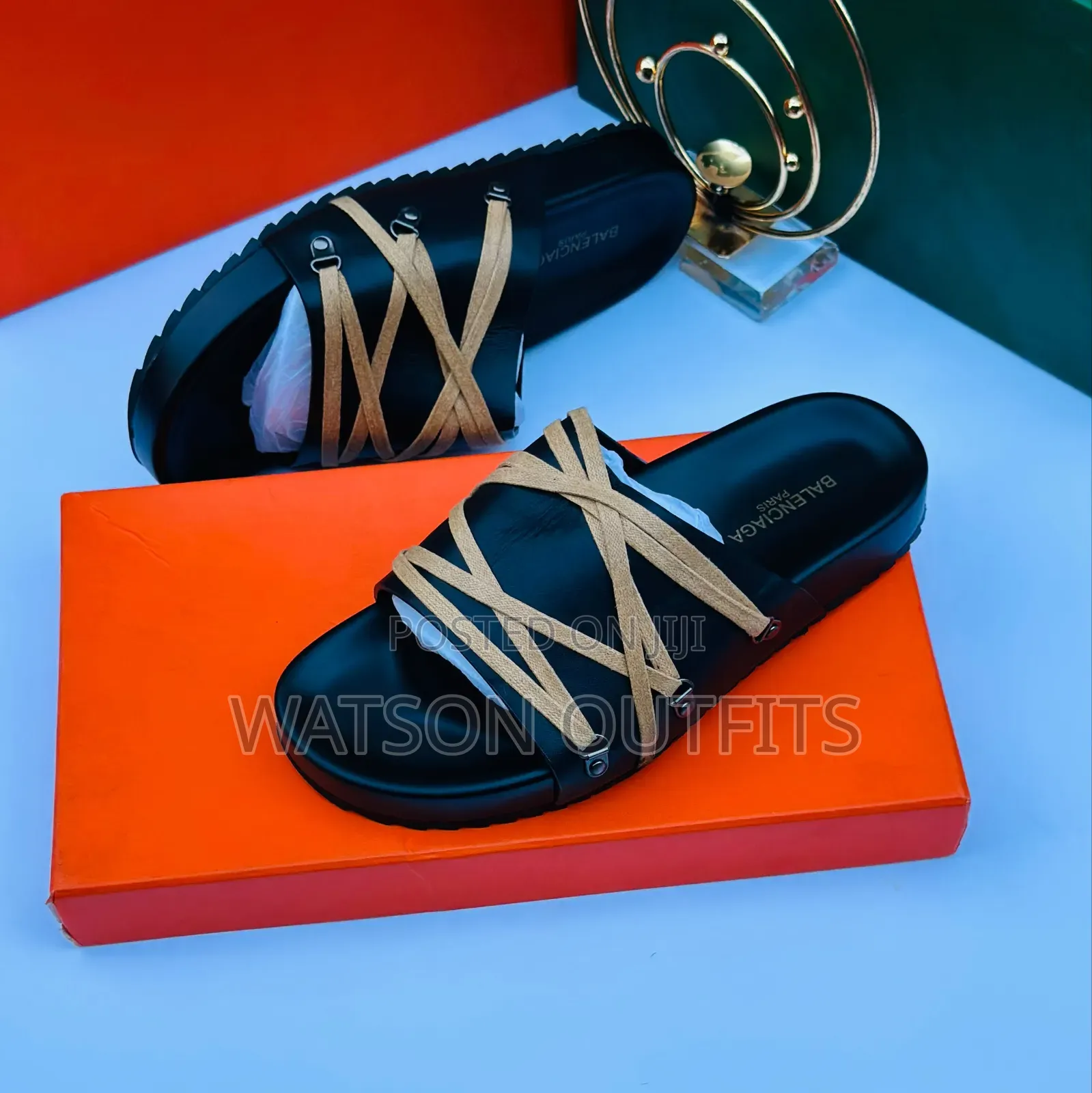 Men's Leather Sandals Black Colour Prada and VALENTINO Brands
