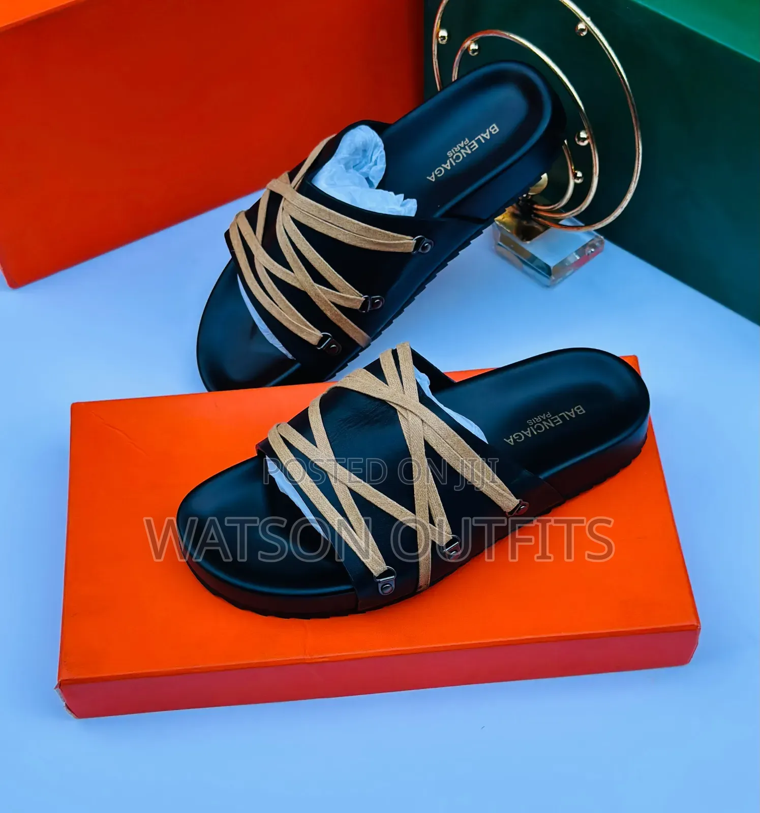 Men's Leather Sandals Black Colour Prada and VALENTINO Brands