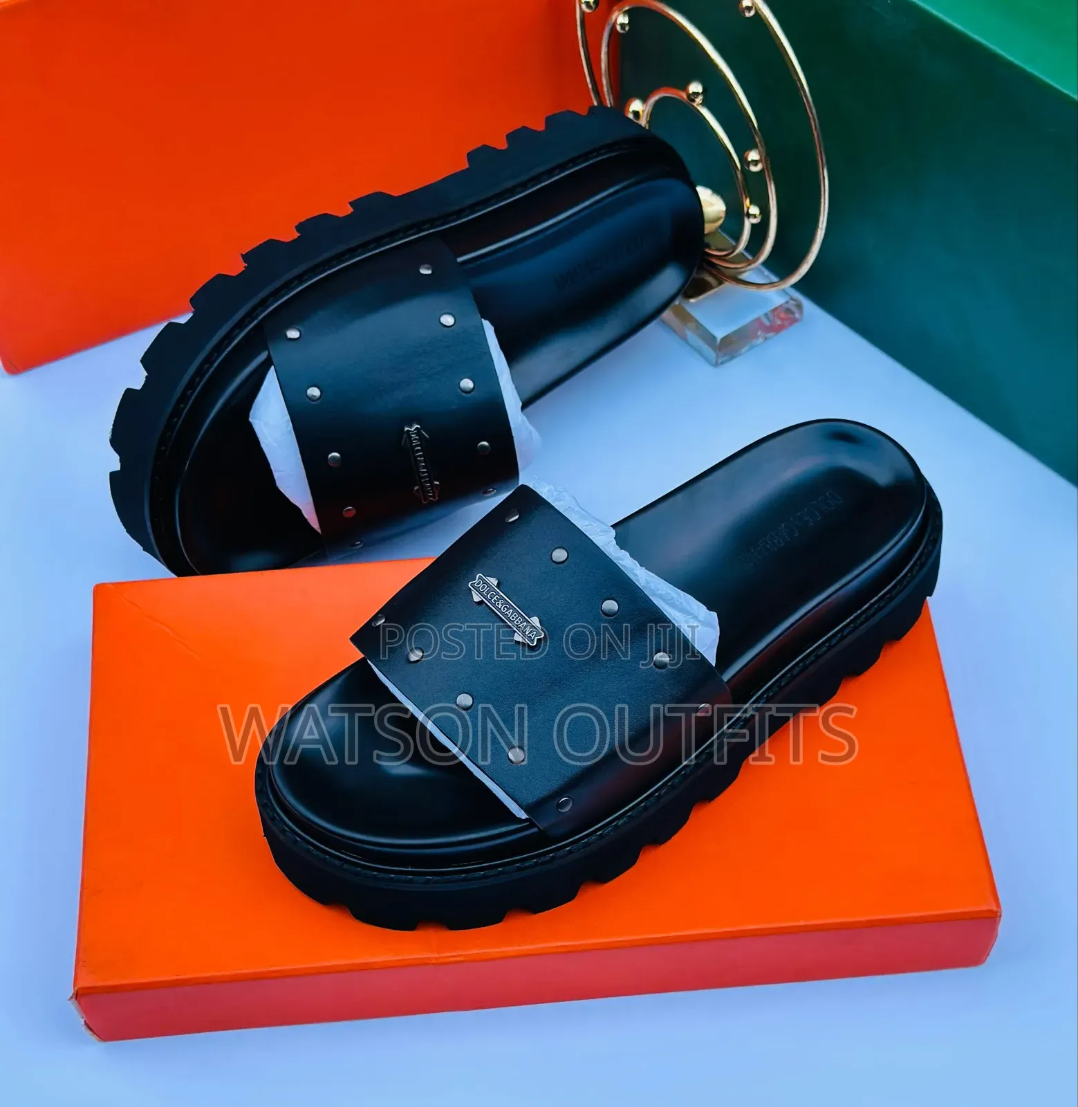 Men's Leather Sandals Black Colour Prada and VALENTINO Brands