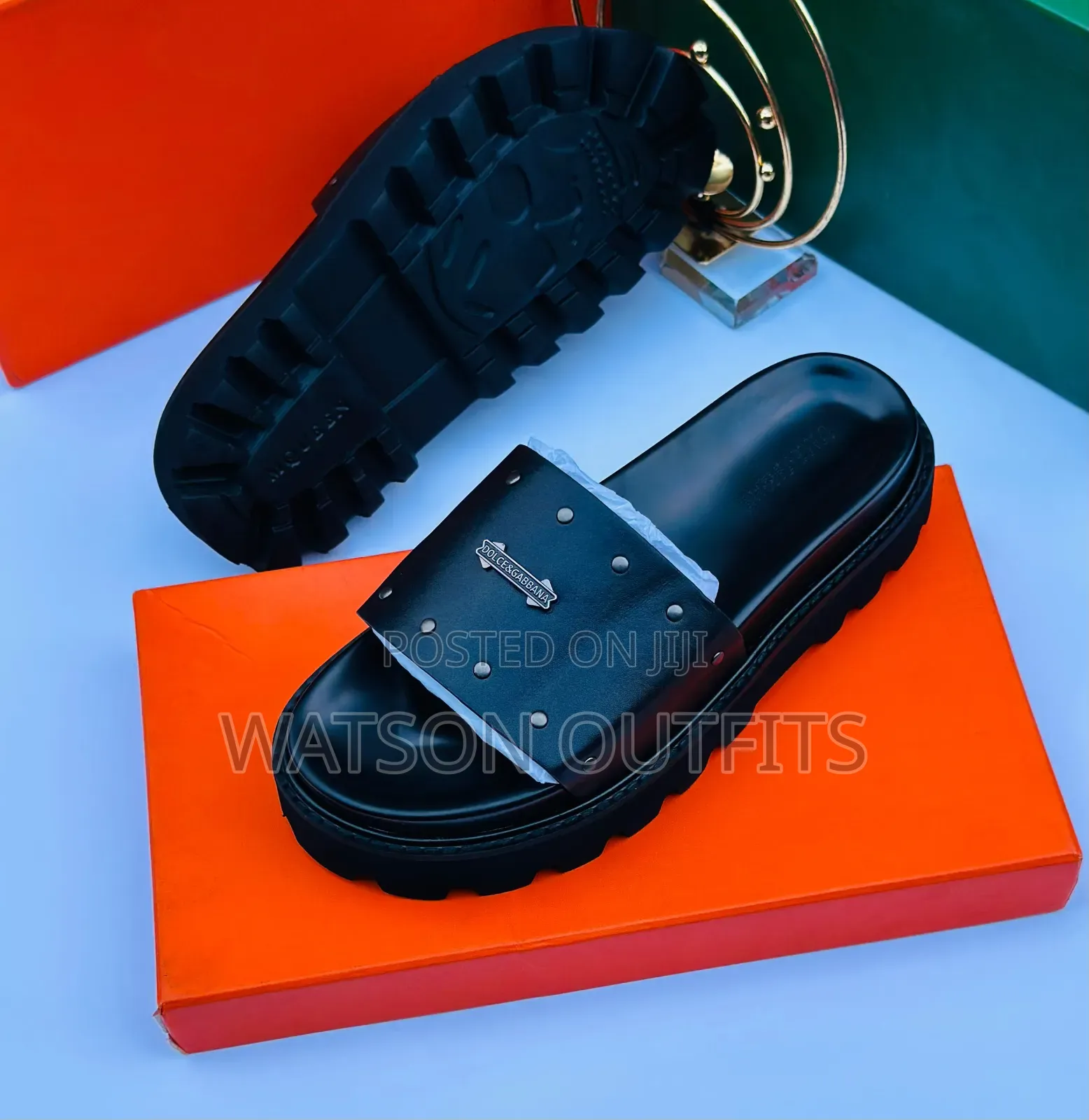 Men's Leather Sandals Black Colour Prada and VALENTINO Brands