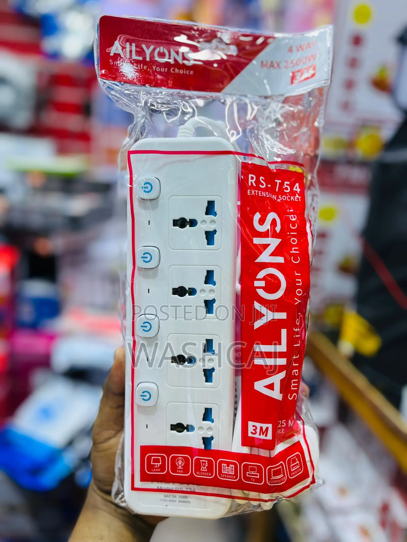 AILYONS RS-T54 4-Way Extension Socket With Individual Switches, 3M Cab