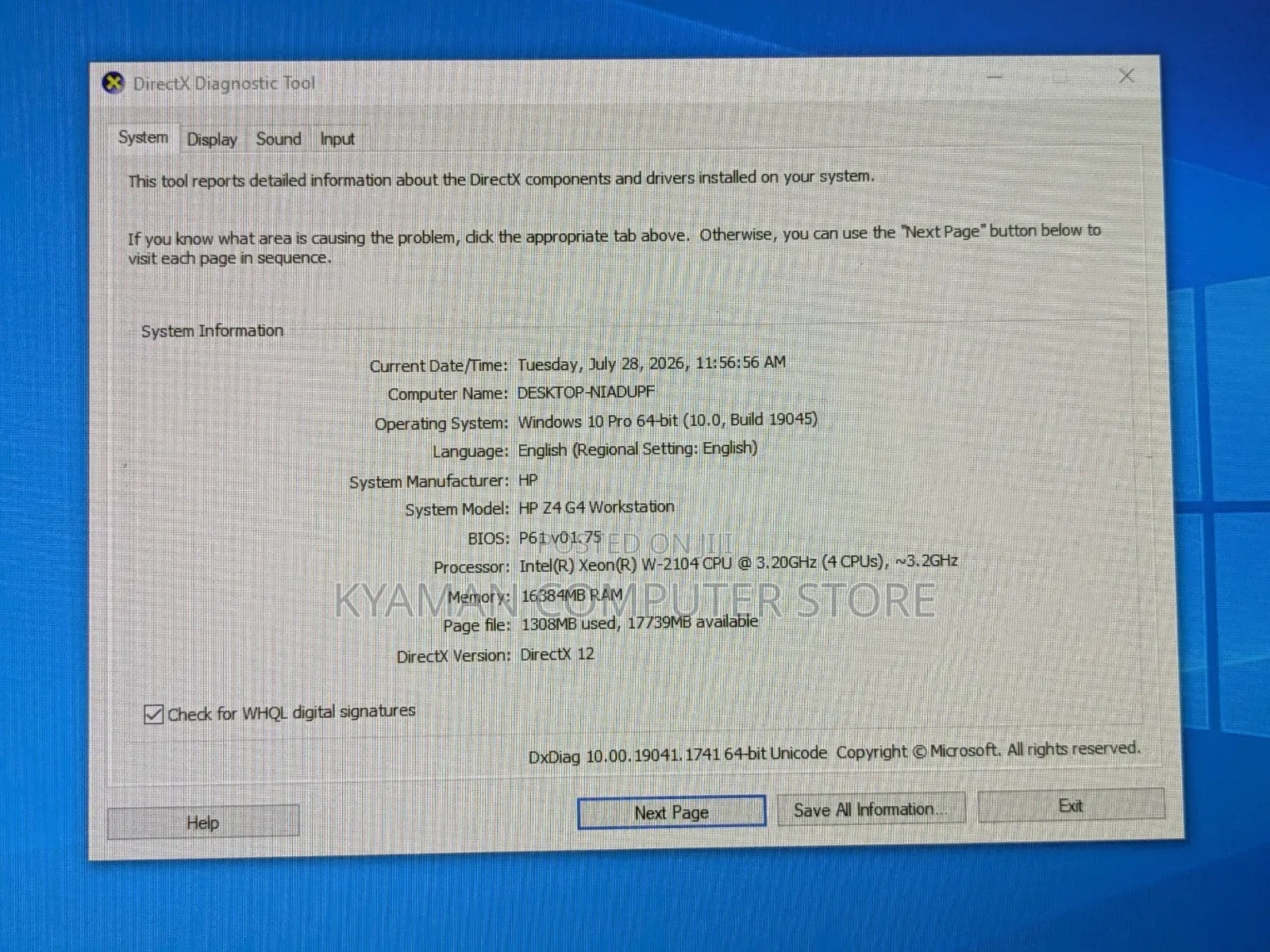 Desktop Computer HP Z4 G4 1GB Intel Xeon SSD 256GB
