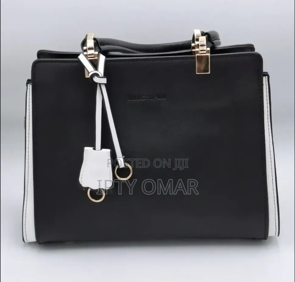 Black and White Handbag With Gold Accents