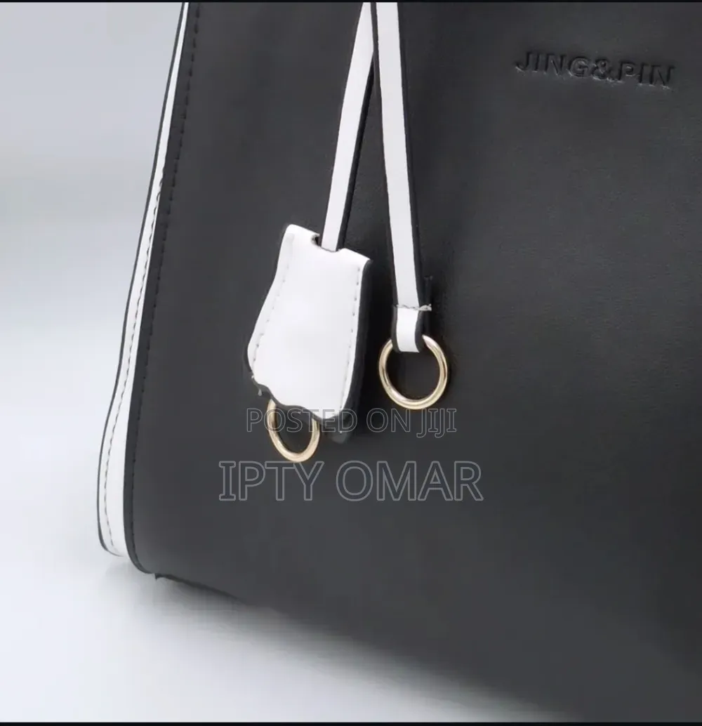 Black and White Handbag With Gold Accents