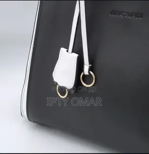 Black and White Handbag With Gold Accents