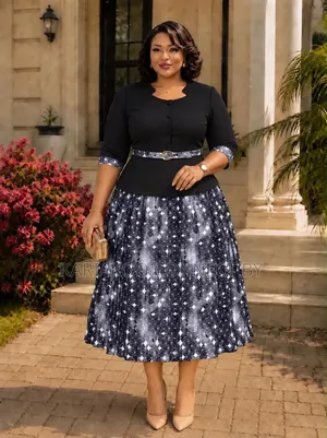 Elegant Peplum Printed Midi Dress With Belt