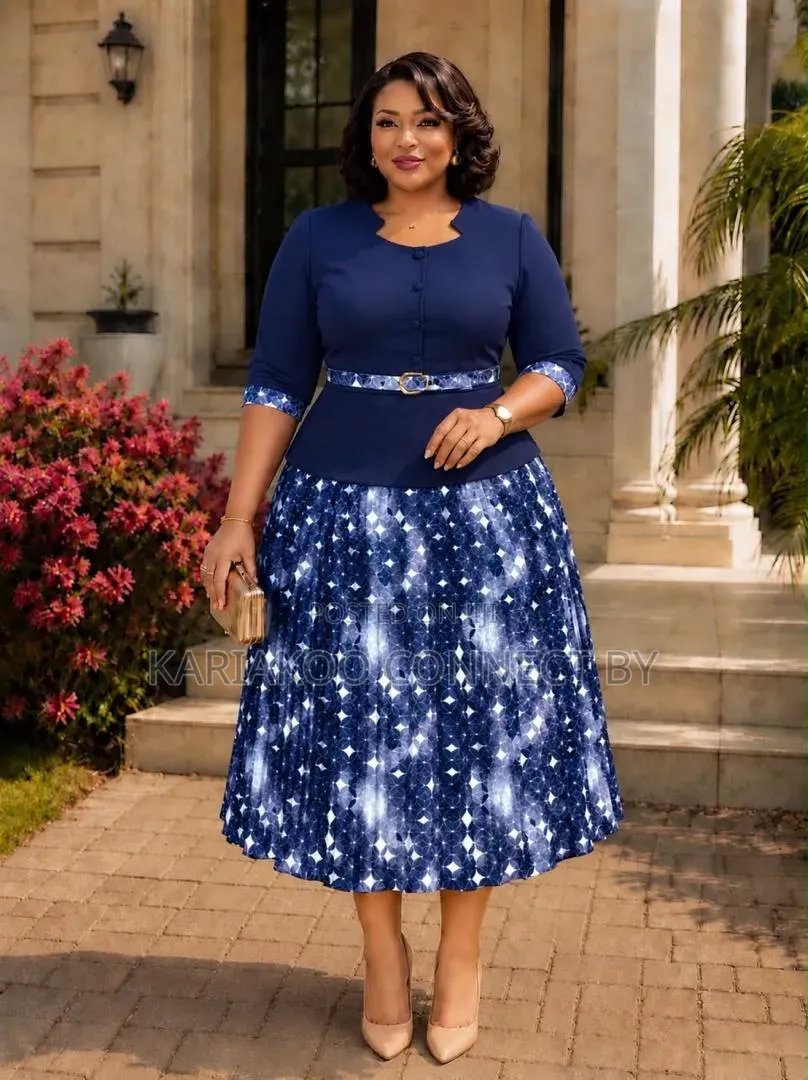 Elegant Peplum Printed Midi Dress With Belt