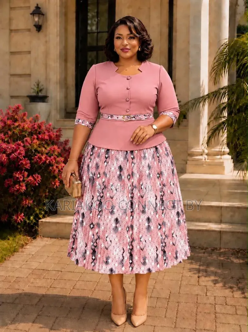 Elegant Peplum Printed Midi Dress With Belt